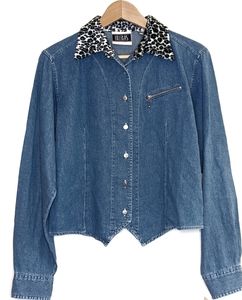 🍩Y2K Bill Blass Leopard Collar Button Up Jean Shirt🍩